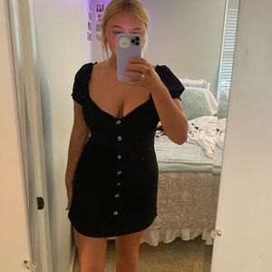 Black Puffy Sleeve Mini Dress